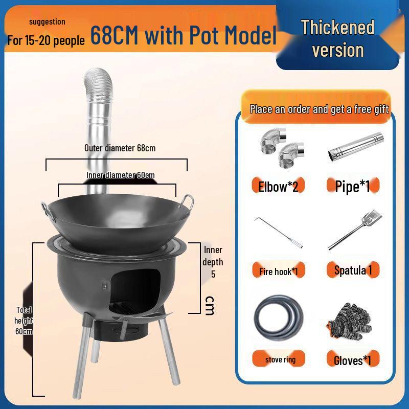 Outdoor Portable Smokeless Firewood Stove: Multi-Functional Large Pot Stand for Rural Homes