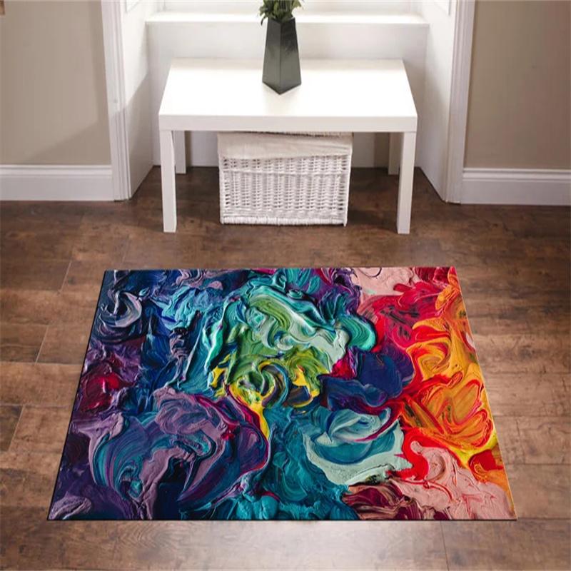3D Colorful Printed Rugs Oil Painting Print Contemporary Rug Salon Decor Non Slip Modern Rug Different Color Rug Colorful Rug