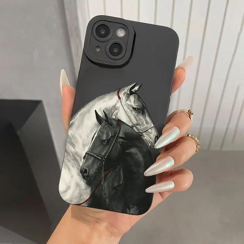 Vintage Black And White Horse Phone Case for Samsung Galaxy A56 A55 A36 A35 A26 A25 A15 5G A24 A23 A52 A52S A71 A72 4G Cover