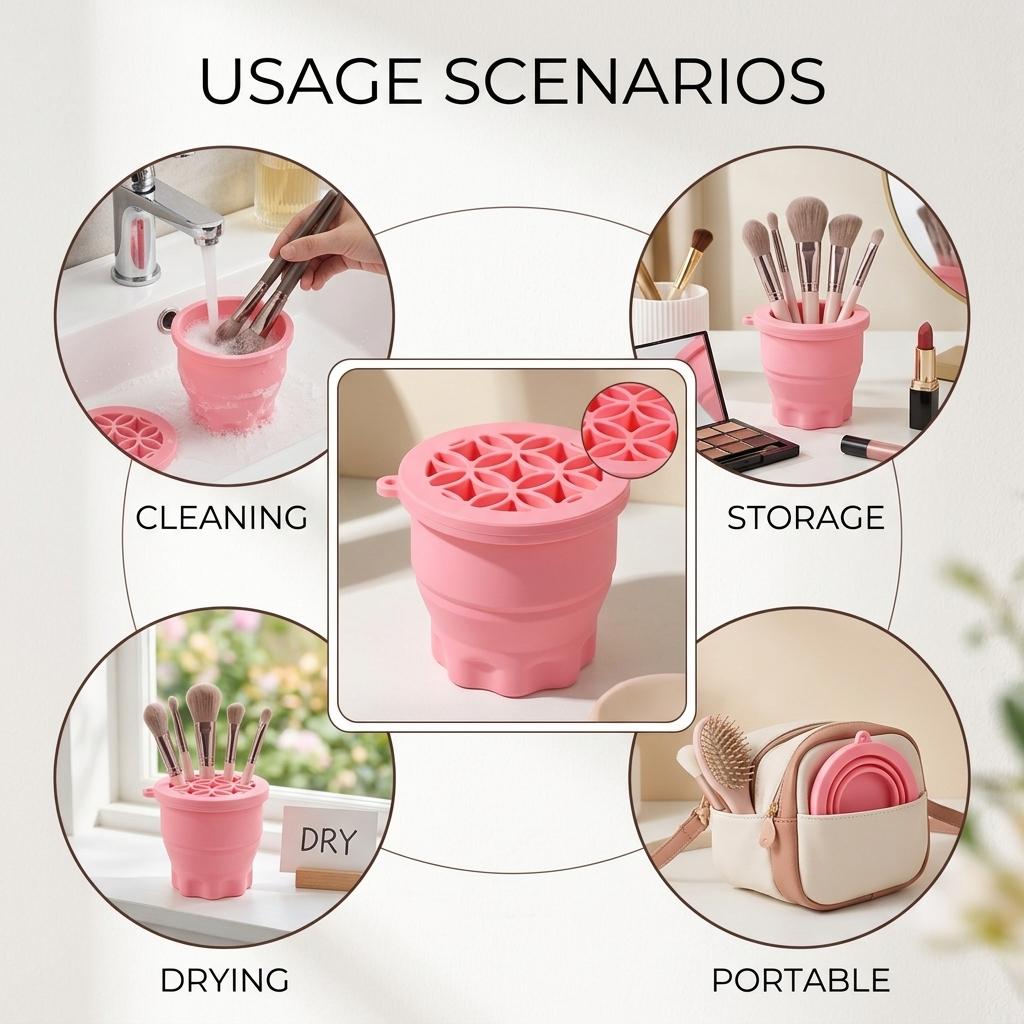 Silicone Makeup Brush Cleaning Cup With Storage And Drying Function For Cosmetic Tools