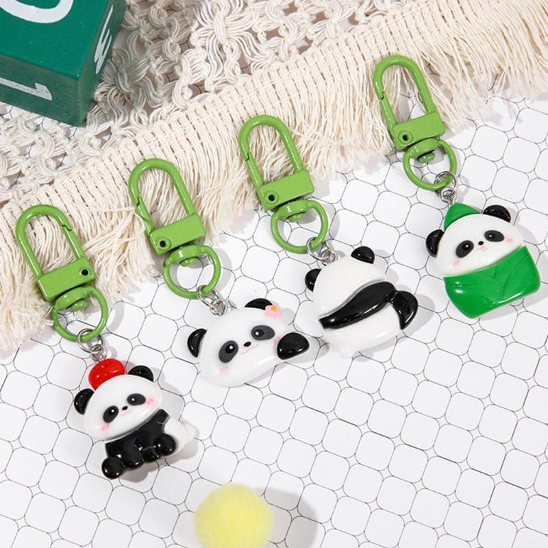 Cartoon Panda Keychain Acrylic Materials Set of 8 Lovely Designs Portable for Trendy Women Keys And Bags Decoration