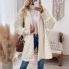 Women Double Sided Fleece Patchwork Ribbed Hooded Open Front Casual Outerwear