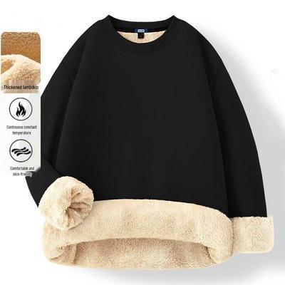 Men's Plus Size Lambswool Round Neck Hoodie - Thickened Velvet Pullover for Autumn/Winter