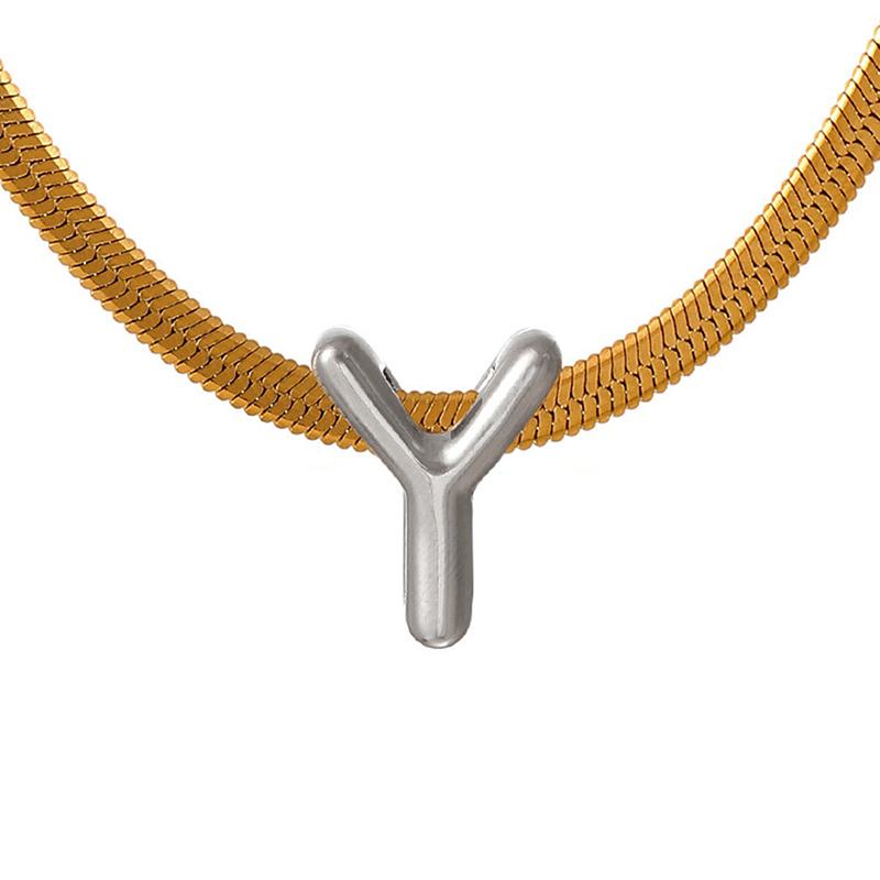 Titanium Steel Snake Bone Chain 26-Letter A-Z Initial Pendant Necklace Alphabet Choker Jewelry Holiday Gift For Women