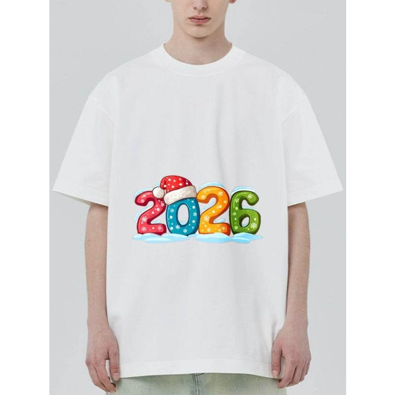 Schwarzes T-Shirt mit 2026 Weihnachtsmotivdruck für die Feiertagsfeier