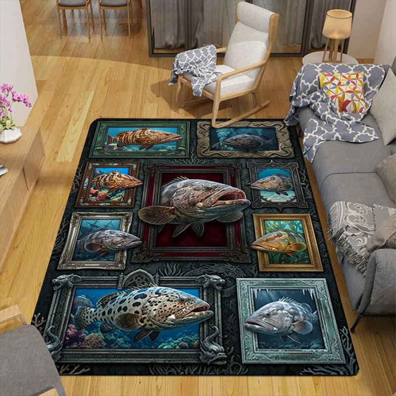 Ocean Fish Collage Pattern Rug Floor Mat for Living Room or Bedroom Soft and Comfortable Carpet a Gift for Birthday and Holiday.