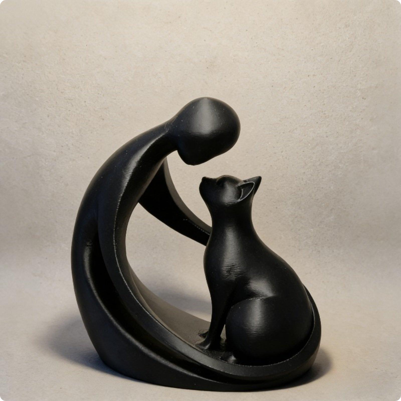 2 шт. Абстрактная статуэтка пары 3D-печатная статуэтка кошачьей пары Кошачья скульптура Минималистичный дизайн Настольная фигурка Полированная чёрный