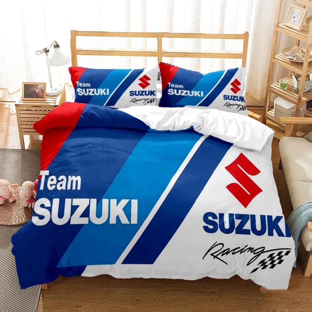 Teenagers SUZU motorcycle Casal Duvet Cover Comforter All Season Bedding Sets Soft Quilt Cover and Pillowcases Single/Double