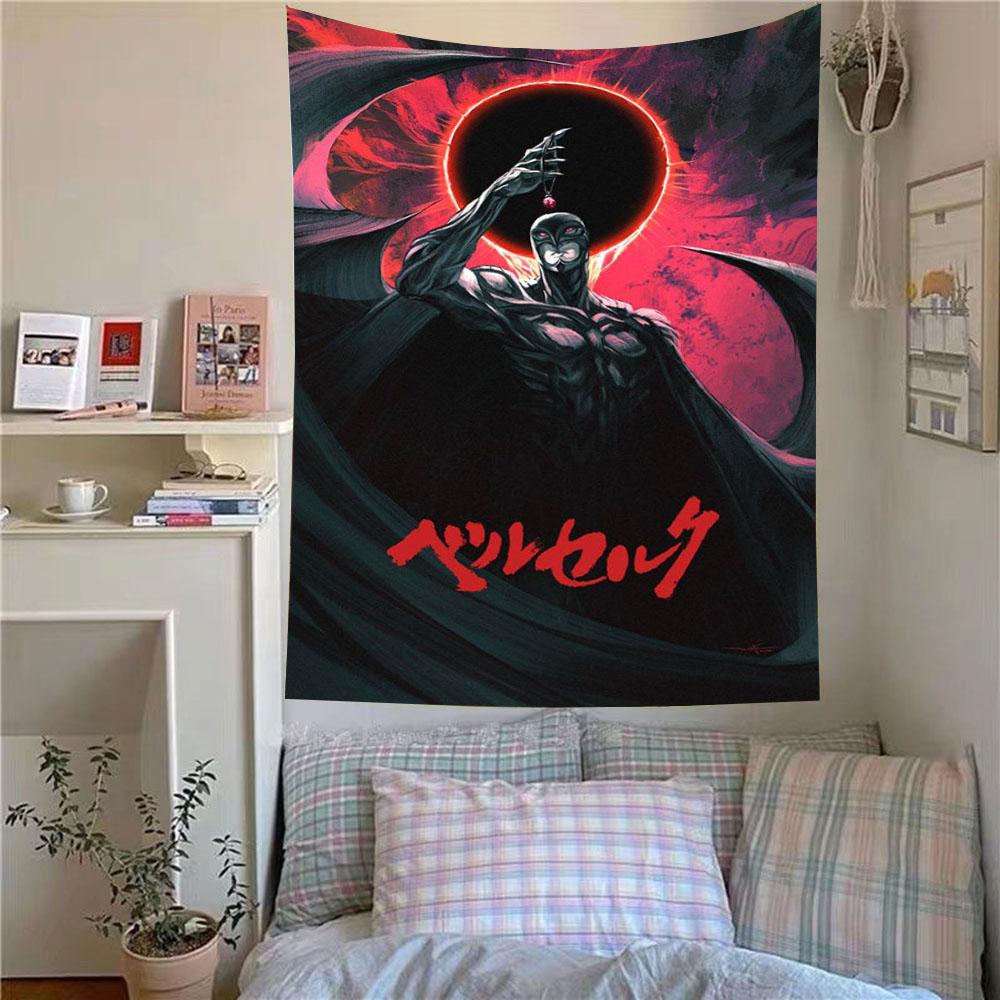 Hot Classic Anime Berserk Poster Tapestry Wall Hanging Fabric Interior Decor Tapestry Fans Room Aesthetic Decor Background Cloth