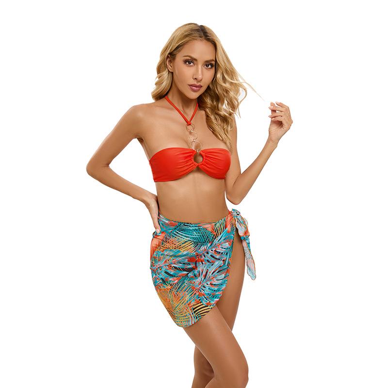 Stylish European & American Three-Piece Printed Bikini Swimsuit for Women