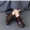 Johnature Genuine Leather Hand Woven Thick Heel Ankle Boots Retro Soft Sole Versatile Women's Shoes