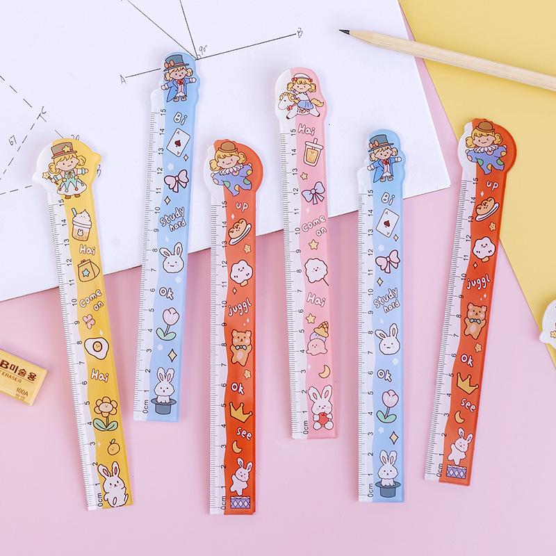 Creative Cute Semi-Transparent Ruler for Energetic Primary School Students - Ideal for Drawing and Measuring.
