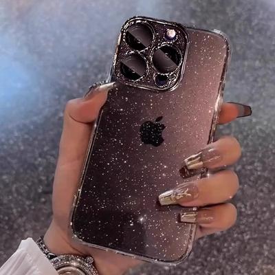 Luxury Transparent Bling Glitter Plating Phone Case For iPhone 16 Pro Max 15 14 13 12 11 Plus PC Hard Plastic Shockproof Cover