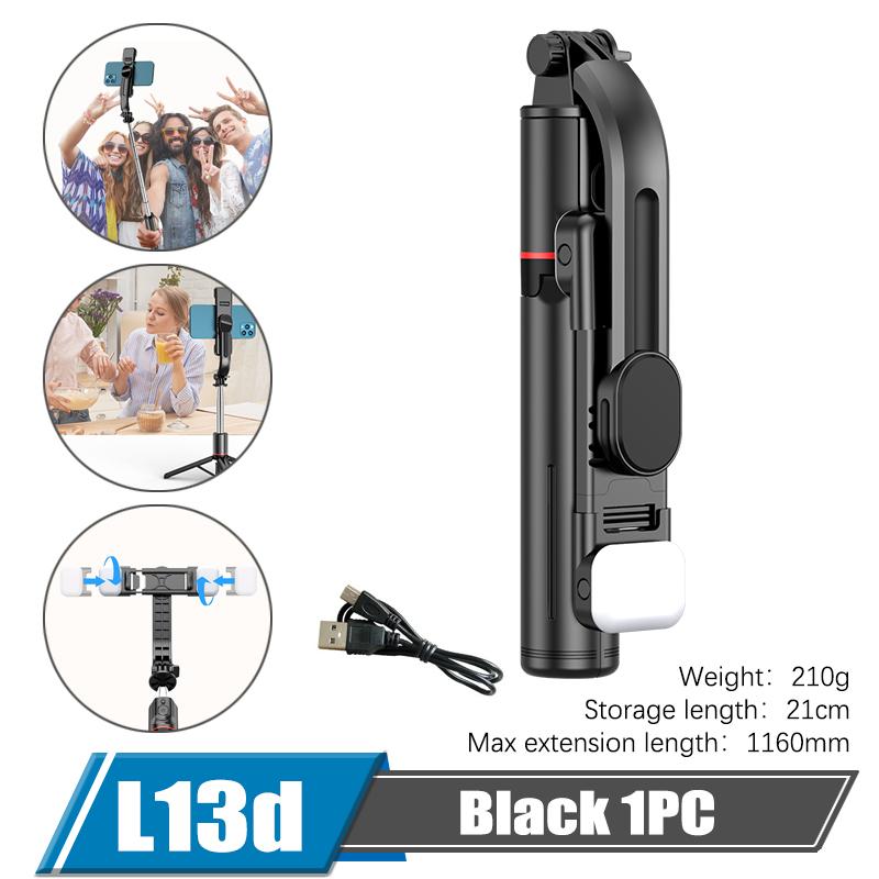 

Штатив для селфи-палки 116 см с беспроводным Bluetooth-пультом дистанционного управления, заполняющим светом, портативная подставка для телефона с функцией потоковой передачи видеозаписи L13d чёрный