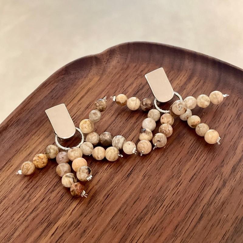 Natural tiger's eye stone series stud earrings for women Maillard exquisite retro earrings niche light luxury high-end temperament earrings