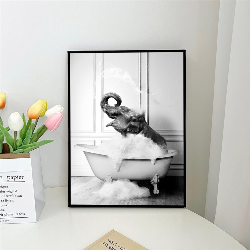 1pc Retro Art Bathroom Animal Poster Self-adhesive Art Poster Waterproof Paper Sticker Coffee House Bar Room Wall Decor