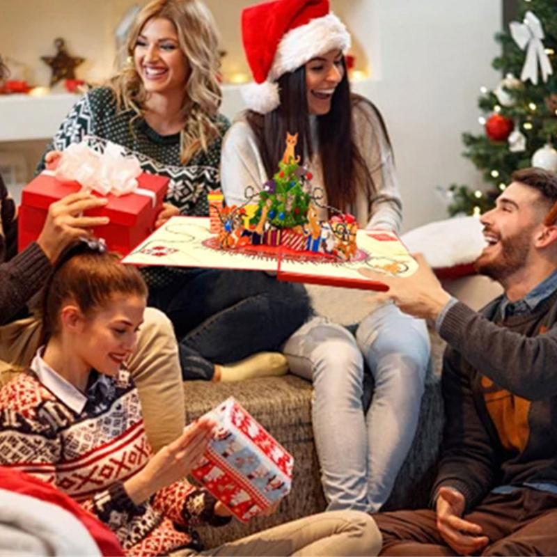 Musical Holiday Card Highlighting 3D Paper Sculpture Christmas Tree And Cats Participatory Light Consequences Artisanal Plan