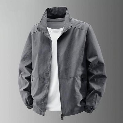 Jaqueta corta-vento masculina para primavera e outono, jaqueta casual, top esportivo com gola alta, secagem rápida, fina, vestuário masculino