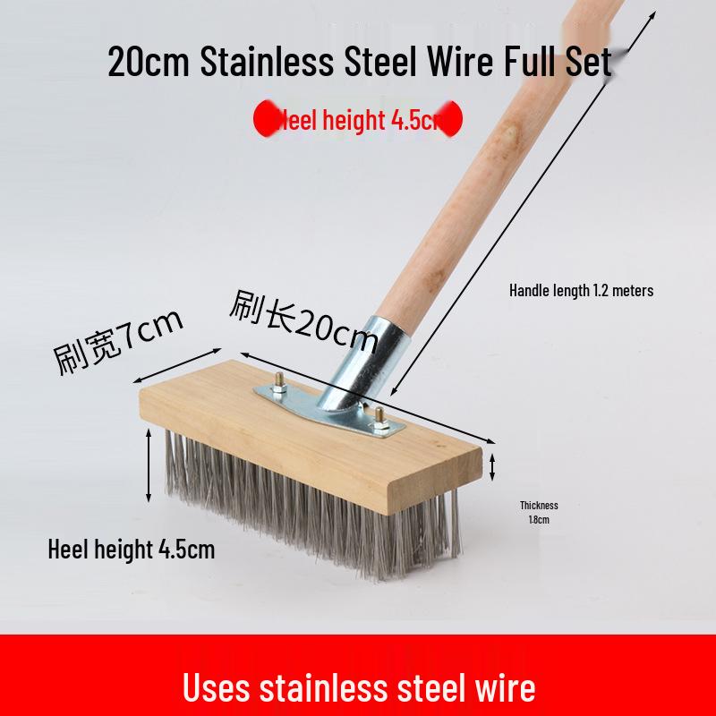 Stainless Steel Long-Handled Hard Bristle Floor Brush for Outdoor Cement Moss Cleaning