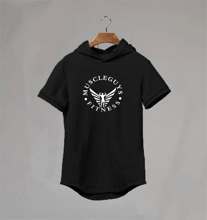 Muscleguys Marke Herren Kleidung Design Kurzarm Slim Fit T-Shirt Herren Baumwoll-T-Shirt mit Kapuzen Fitnessstudios Kapuzen-T-Shirt Männlich