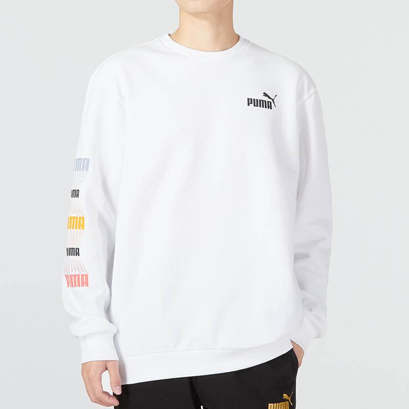 PUMA Ess+ Logo Repeat Graphic Crew Sweatshirt Men Tops White 675128-02