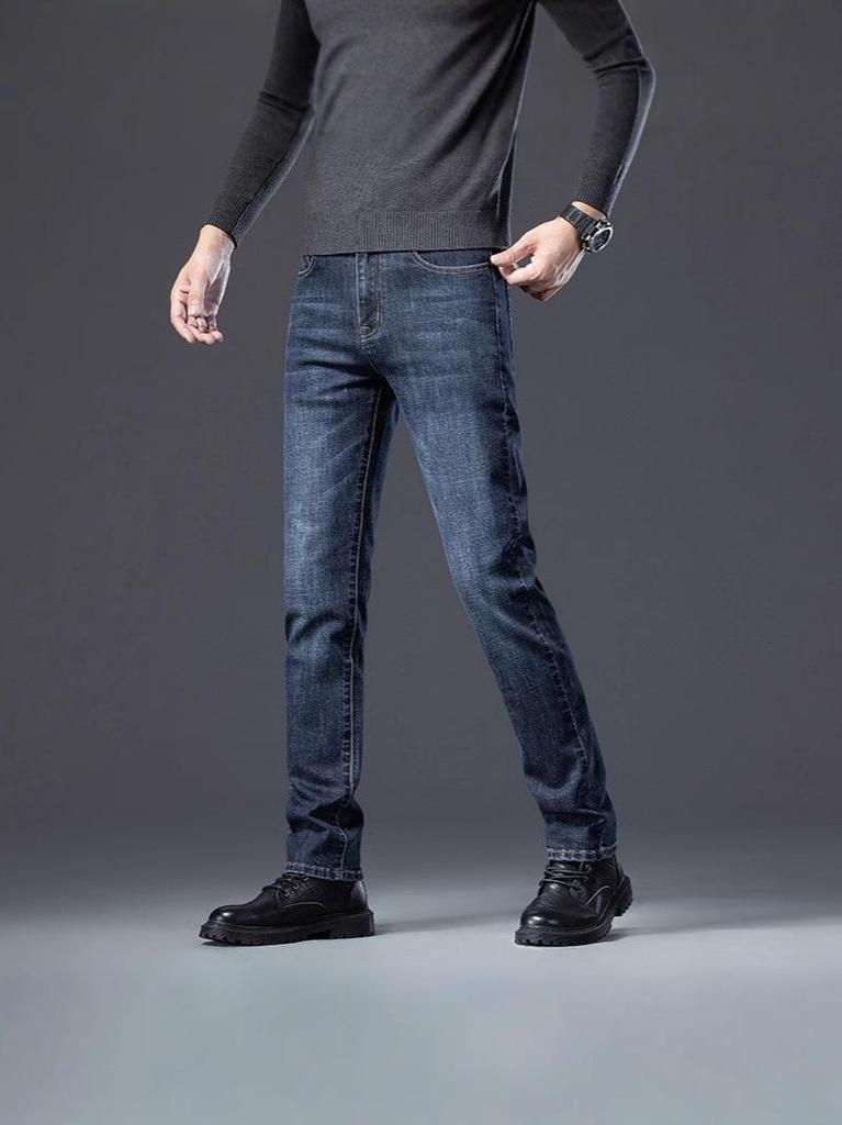 2025 Spring High-End Men's Slim Fit Stretch Jeans - Straight, Casual Business Trousers
