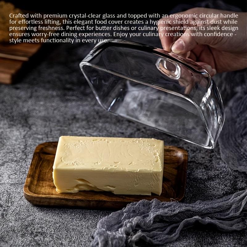 Wooden Butter Dish with Glass Cover Cheese Storage Box for Kitchen, Baking Tools Snack Organizer