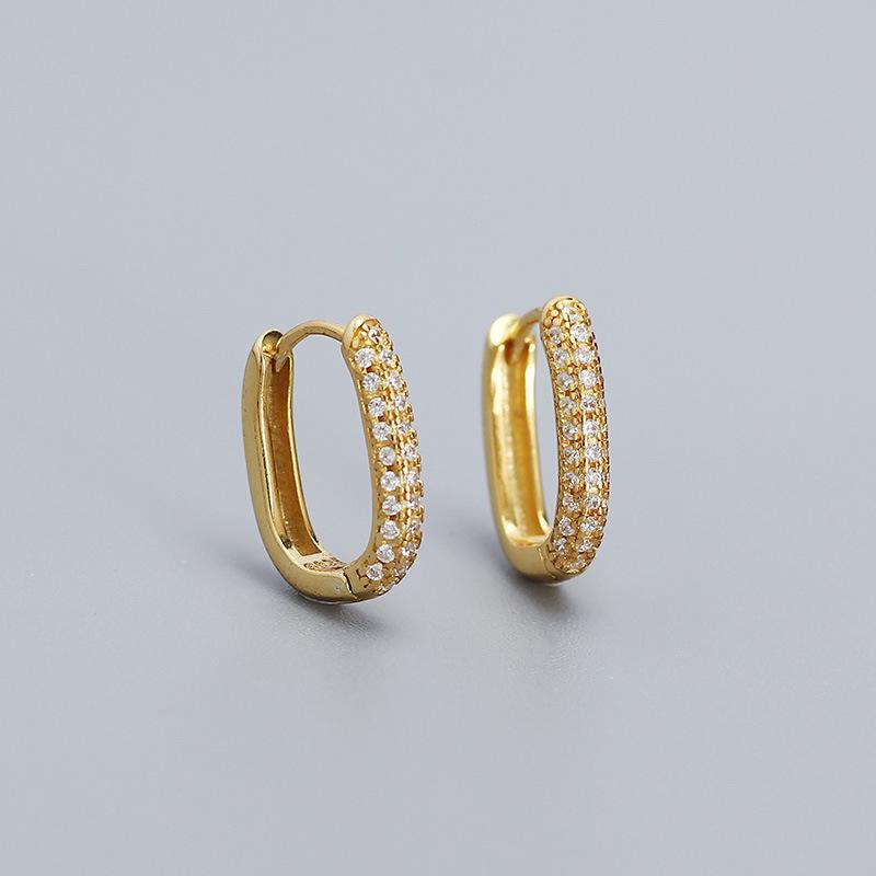 YHE0563 Geometric Oval Zirconia U-Shaped S925 Silver Stud Earrings for Women 925 Silver золотой