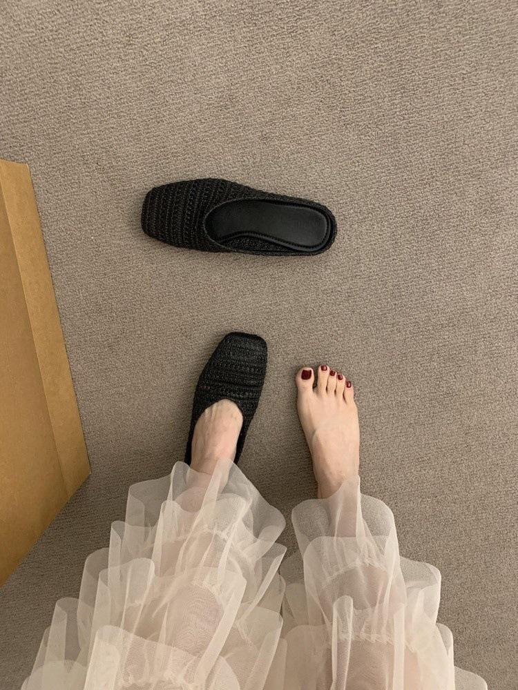 

Шлепанцы с полым носком, женские летние 2025, новые вязаные шлепанцы-лентяйки на одной педали, женские 35 чёрный