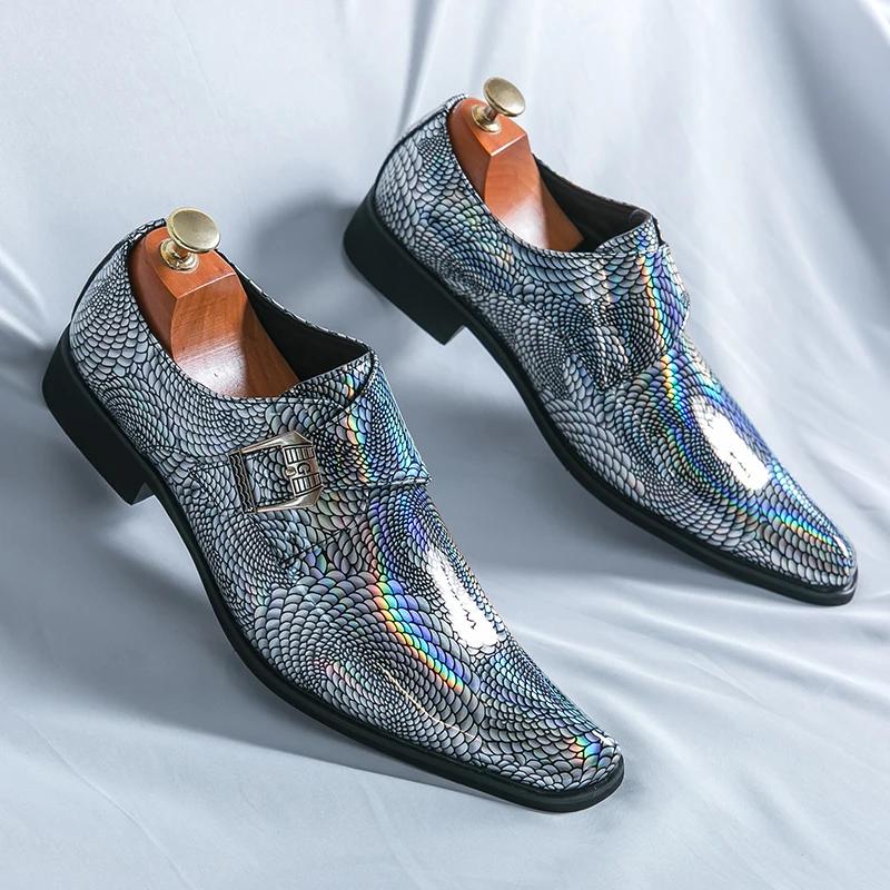 FashionHot Luxury Pink Mens Patent Leather Shoes Designer High Quality Pointed Chelsea Formal Shoes Man Dress Wedding Party Shoes Men