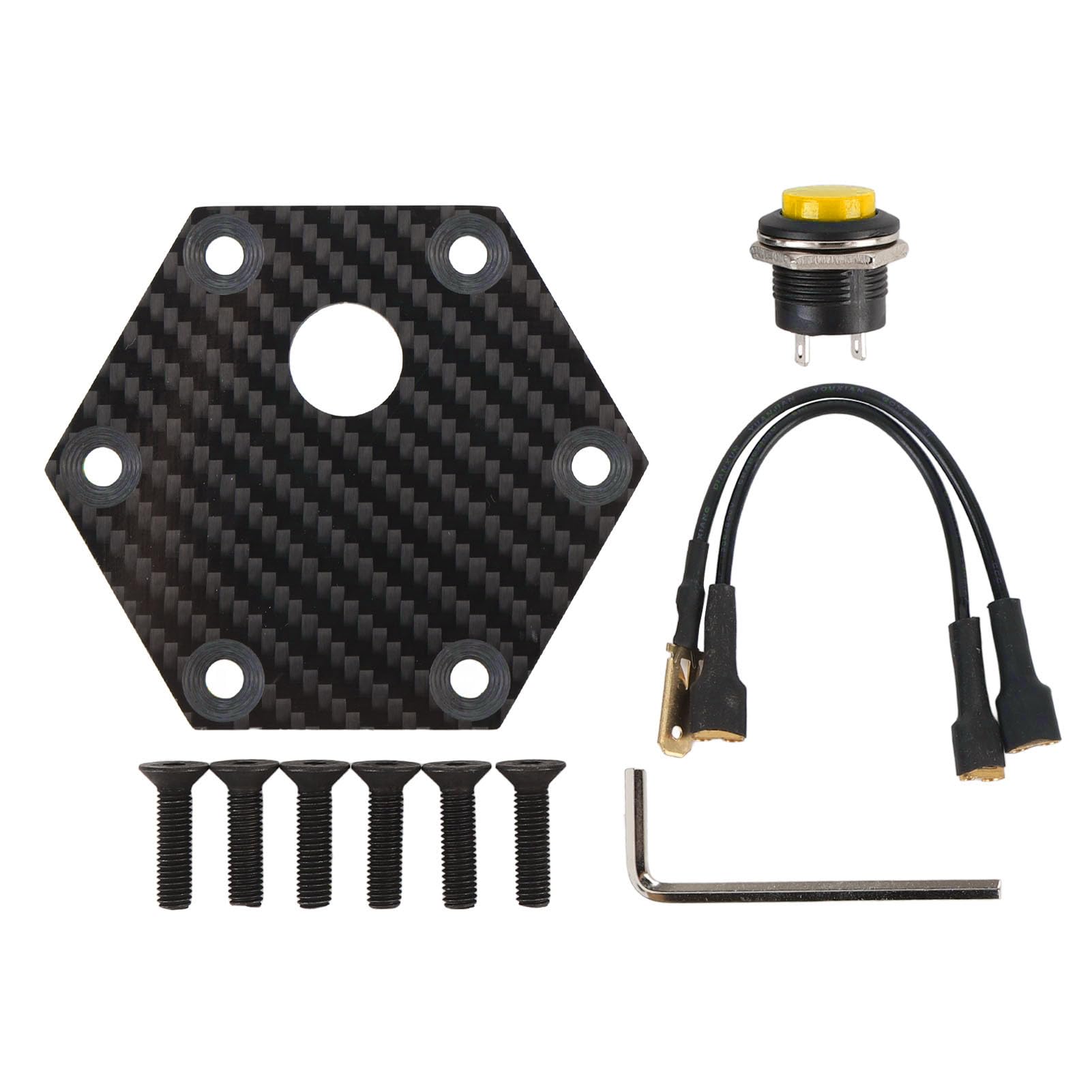 Steering Wheel Horn Cover, Universal Car Steering Wheel Horn Button Plate for MOMO Bolt Steering Wheel, Black Carbon Fiber Steering Wheel Center Cap K