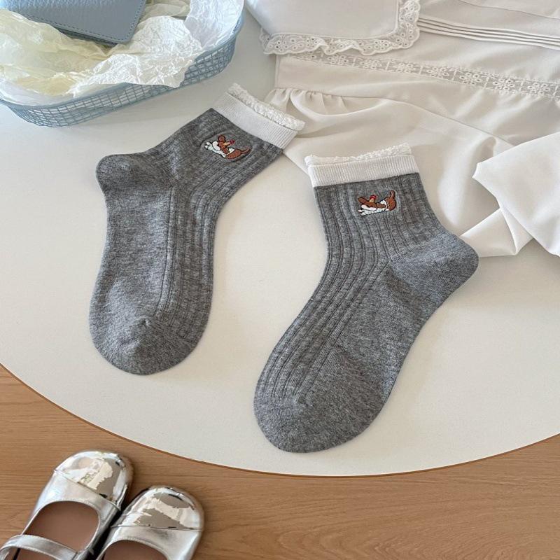 Women's Mid-Calf Japanese Cartoon Embroidery Socks, Spring/Autumn Style, Perfect Pair with Birkenstocks