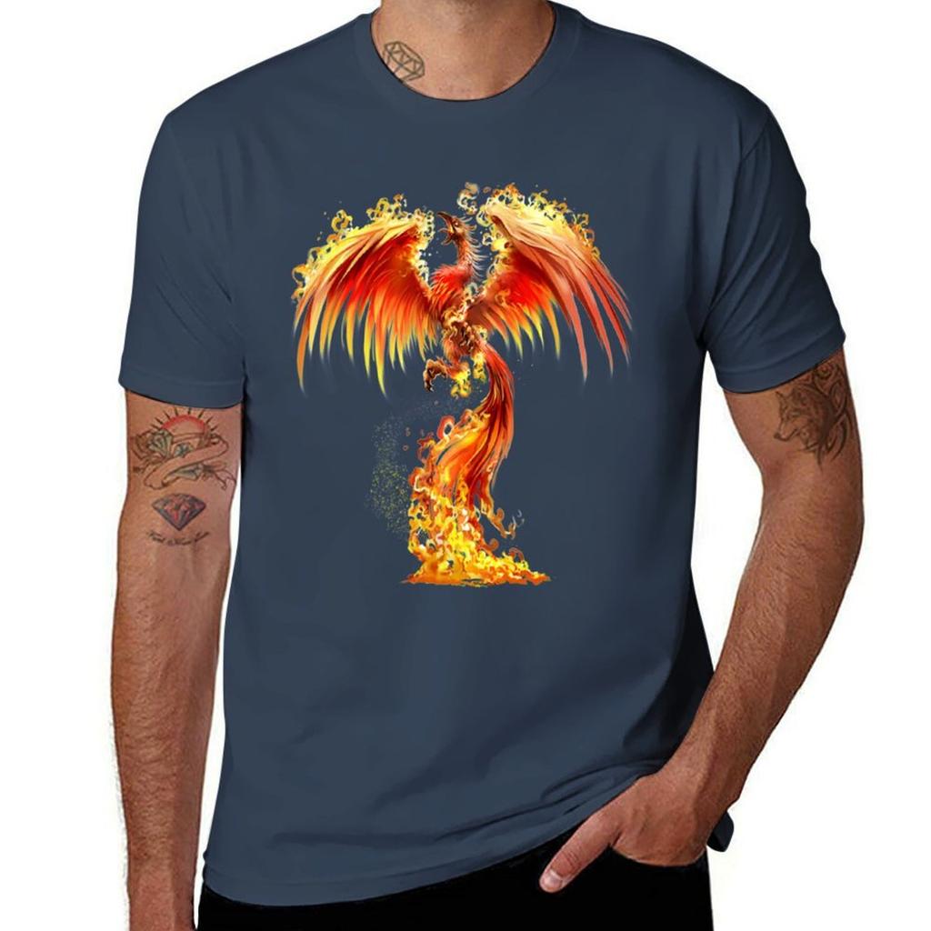 Fantasy Orange Fire Phoenix Rises From The Fiery Ashes Tshirt Water Resistant Casual Tshirt