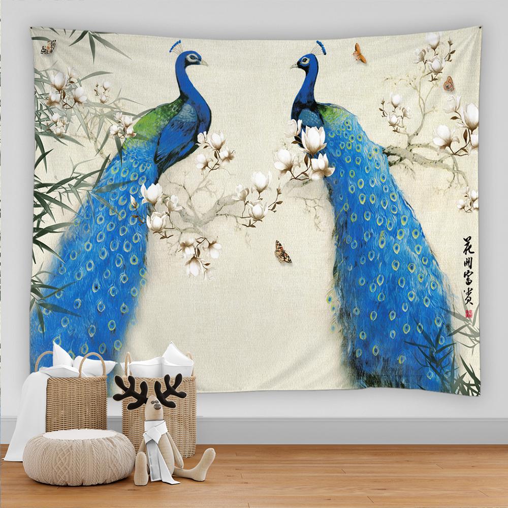 Peacock Bird Tapestry Wall Hanging Flowers and Birds 3D Printing Large Wall Tapestry Bohemian Hippie Home Bedroom Decoration