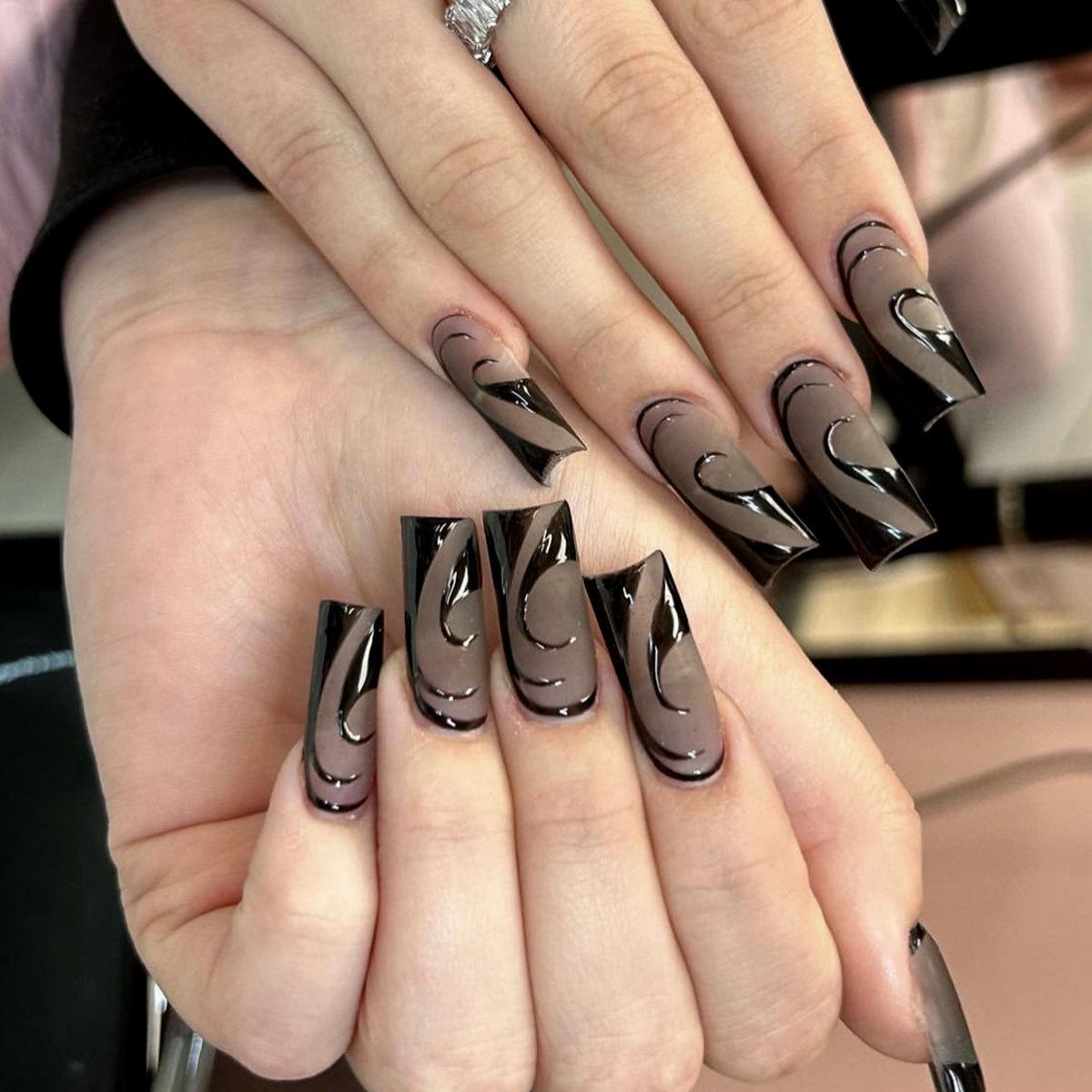 

Dark Wave Pattern Press-On Nail Tips - Hot Girl Style