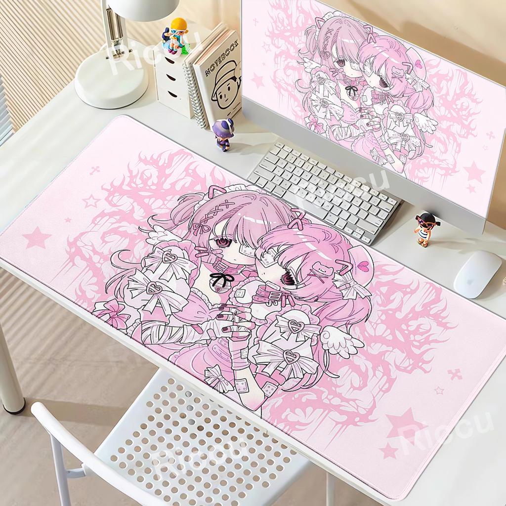 Alfombrilla de Ratón para PC Gaming de Chicas Kawaii Anime Rosa Accesorios de Escritorio para PC Alfombrillas Extendidas Antideslizantes para Teclado de Jugador Grande Alfombrilla de E-Sports