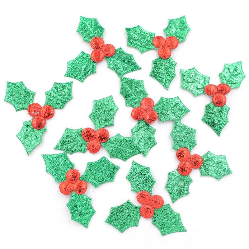 

60 шт., тканевые аппликации в виде зеленых листьев падуба, рождественские нашивки для скрапбукинга, сделай сам, декоративные наклейки, аксессуары зелёный