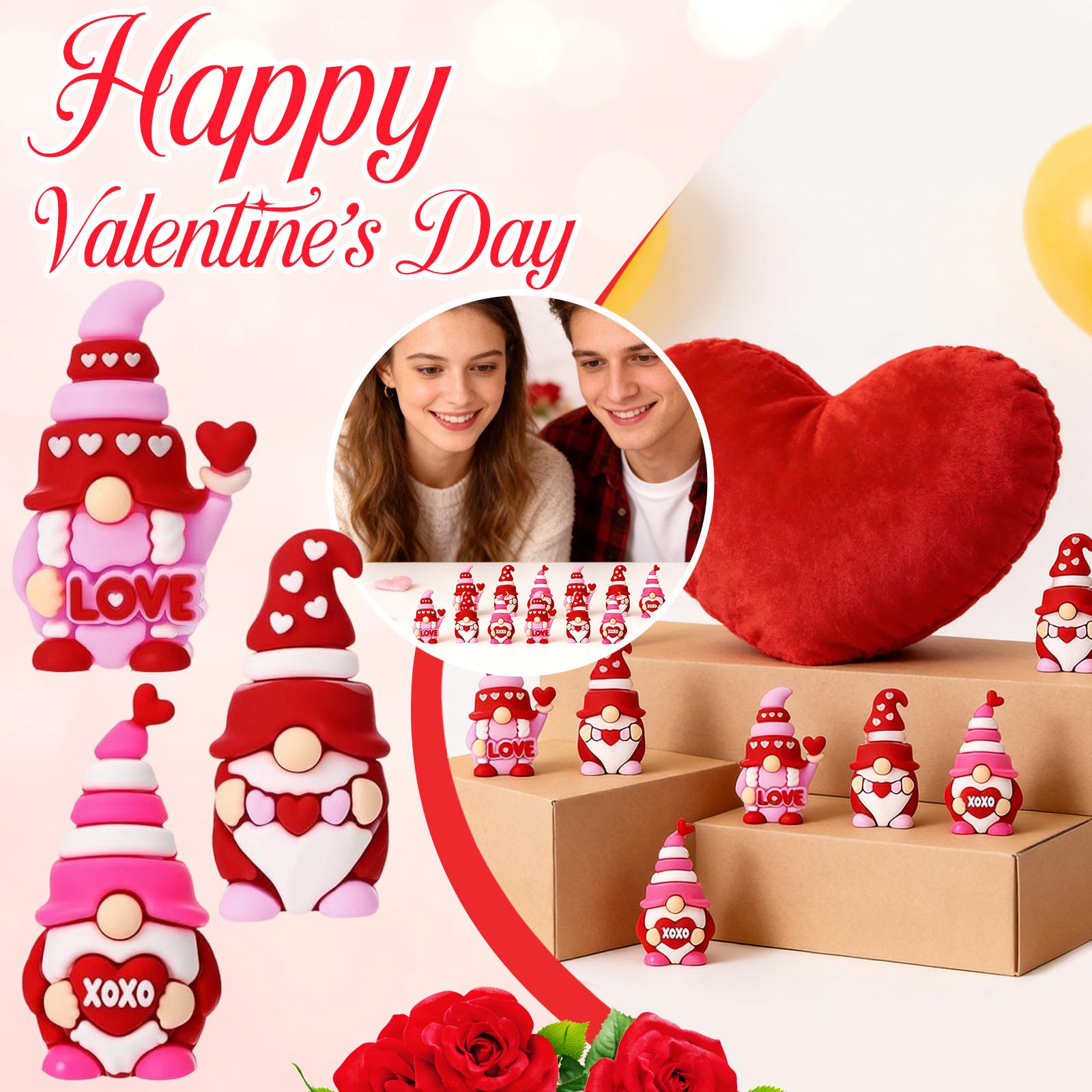 

Mini Gnome Tabletop Decor Valentine Day Romantic 30 Piece Red Pink Party Ornament Chic Love Themed XOXO Print Home Accent One Size