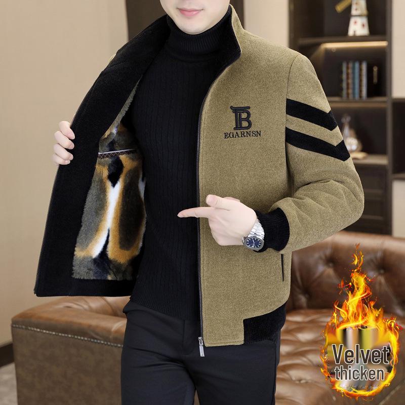 2025 Men s Stand Collar Short Casual Jacket - Autumn/Winter Versatile Plus Velvet Top. 170 имбирный/жёлтый