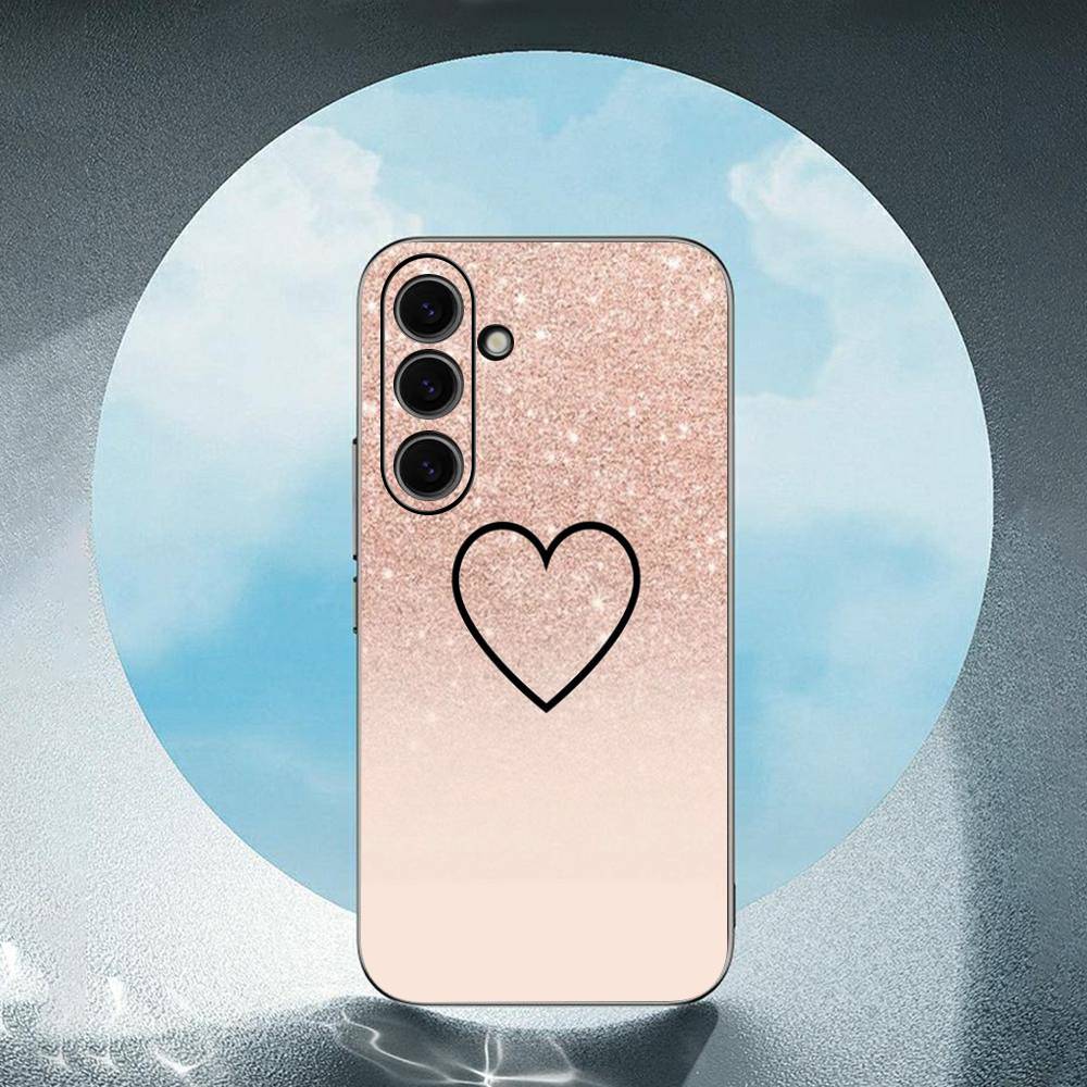 Gold Rose Love Heart Luxury Black Phone Case For Samsung Galaxy S23 S24 S25 Ultra S22 Plus S21