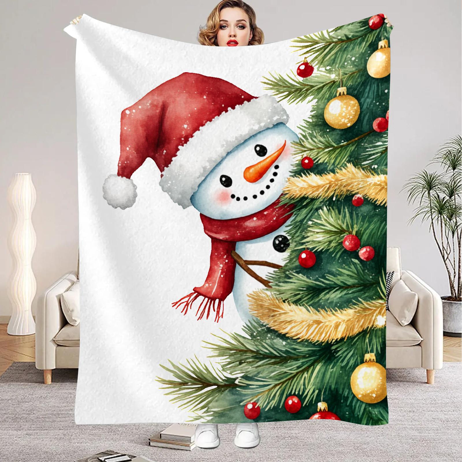 

1pc Merry Christmas Tree Snowman Printed Blanket Quality Soft Warm Throw Blanket Winter Kids Couch Bed Fluffy Bedspread New Year 30x40in