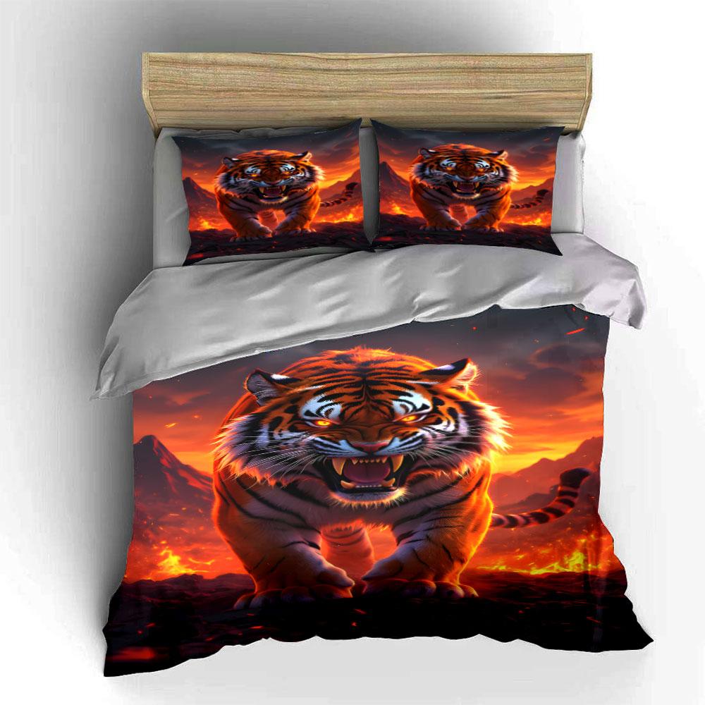 Fierce tiger with flames. Bedding sets Duvet cover sets Duvet covers Pillowcases(1*Duvet Cover 2*Pillowcases without duvet insert)