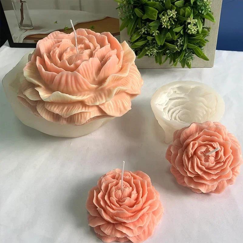 2026New Peony Silicone Candle Mold Extra Large 3D Flower Aromatherapy Plaster Resin Making Tool Diy Chocolate Cake Soap Mould