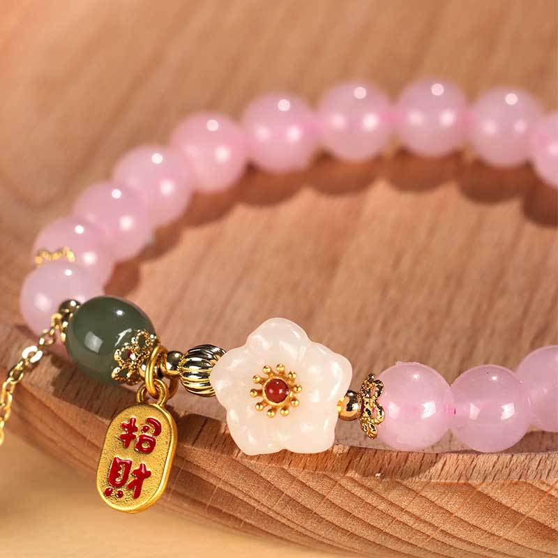 New Chinese Bracelet Hetian Jade Peach Pollen Crystal Bracelet Female Lucky Nafu Agate Dopamine Bracelet Bracelet Jewelry