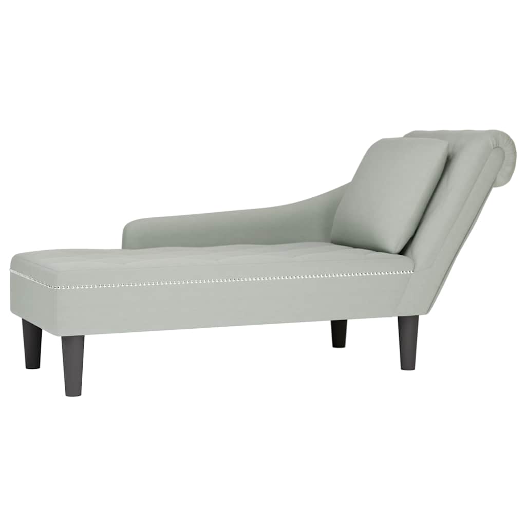 Chaise Longue with Cushion and Right Armrest Light Grey Velvet