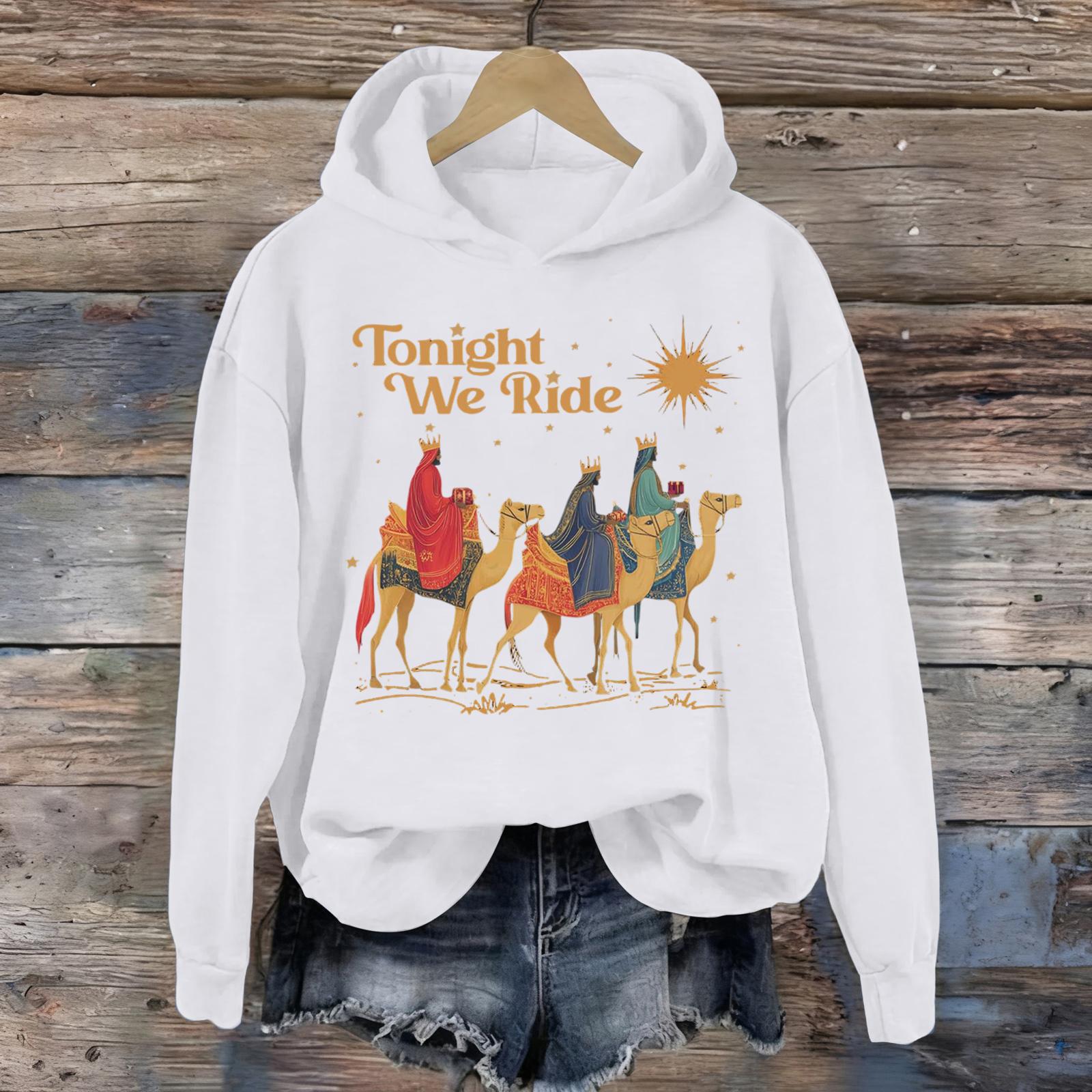 

Жіночий повсякденний світшот з капюшоном та принтом, довгий рукав M білий