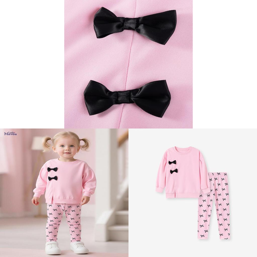 Mädchen Kleinkind Frühling Langarm Hose Set Mit Schleife Für Kinder