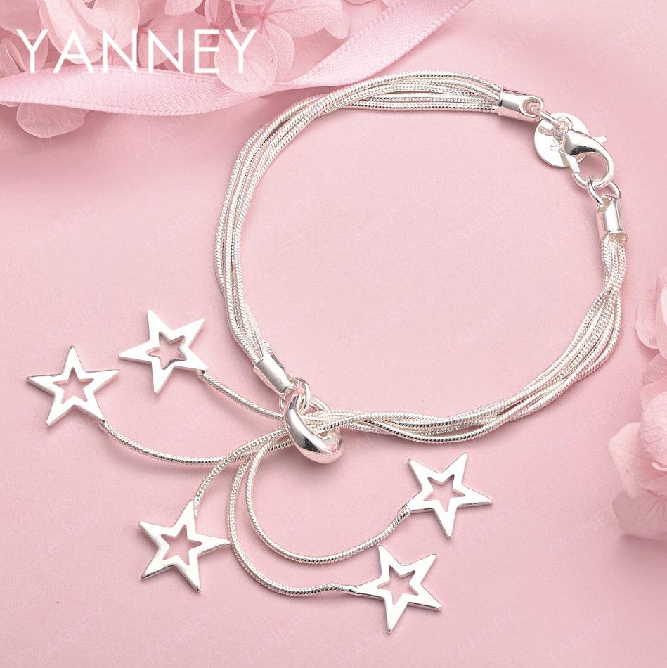 925 Sterling Silver 8 Inch Exquisite Tassel Star Bracelet Women Fashion Wedding Party Accessories Gift