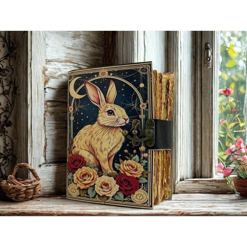 Rabbit Grimoire Leather Journal Notebook Journal for Women, Handmade Vintage Grimoire Spell Book of Shadows, Witch Notebook
