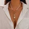 Temperament Imitation Pearl Removable Necklace Women, Creative O-Shaped Buckle Metal Chain Y-Shaped Fringed Necklace